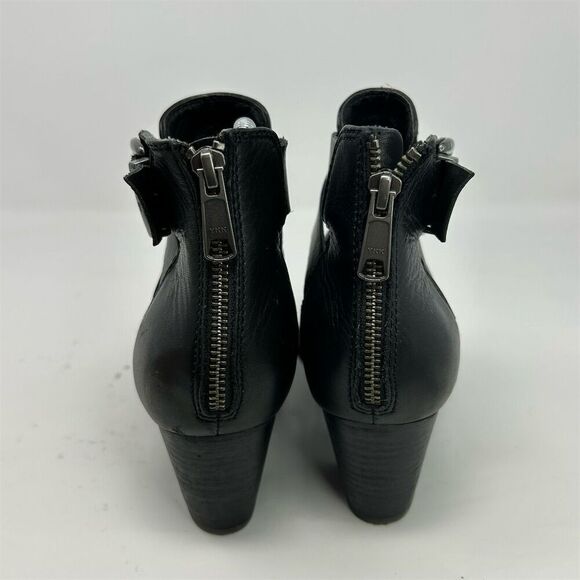 Vionic Rory Women's Black Leather Ankle Boots Size 9.5 Back Zipper Buckle Detail - Picture 8 of 12